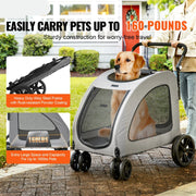 Stroller - Dog Carriage - Dog Stroller - Foldable Dog Stroller - Dog Cart - 160 lbs - 4 Wheels - with Rotating Wheels - with Brakes and Height Adjustable - Medium Large Dogs - Gray