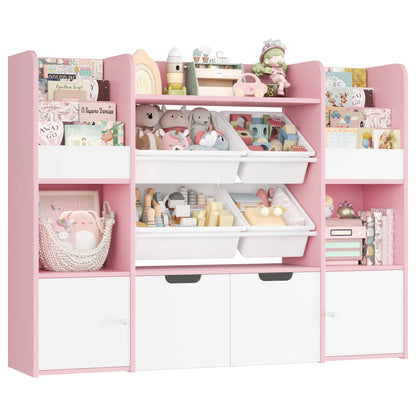 Speelgoedopberger – Speelgoedkast – Kinderkast – Boekenkast – Opbergkast – Zachtroze Variant – 13 Ruime Vakken – Stevige Houten Constructie