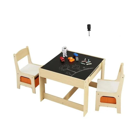 Kindertafel - Kindertafel en Stoeltjes - Kindertafel en Stoelen Set – Houten Activiteitentafel - met Opbergruimte - Dozen - voor Kunstambacht - Lezen - Leren - 61 x 61 x 48.3 cm - Zwart/Houtkleur - QUORE