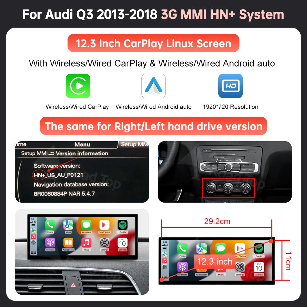 12,3 Inch Multimedia Scherm – Touchscreen Display – Autonavisatie Systeem – Draadloze CarPlay – Android Auto – Hoge Resolutie 1920x720 – Duurzame Behuizing