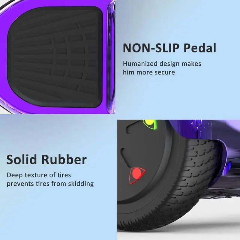 RCB - Hoverboard - Oxboard - voor Kinderen en Volwassenen - 6,5 inch - Kleurrijke LED-verlichting - Segways met Bluetooth - Chroom Paars - QUORE