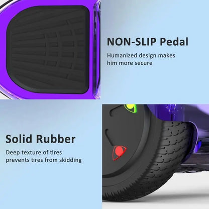 RCB - Hoverboard - Oxboard - voor Kinderen en Volwassenen - 6,5 inch - Kleurrijke LED-verlichting - Segways met Bluetooth - Chroom Paars - QUORE
