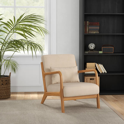 Ligstoel - Tuinstoel - Lounge Fauteuil - Tuinmeubel - Ligstoelen Buiten - Binnen - met Kussen - voor Woonkamer - Slaapkamer - Thuis - Noords Stijl - Stevig - Duurzam - Eenvoudig te Monteren - Massief Hout - 61 x 71 x 76 cm - Beige - QUORE