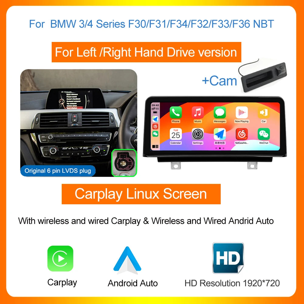 10,25" Touchscreen Multimedia Systeem – Navigatie Systeem – Infotainment Unit – Auto Radio – Display Upgrade – Draadloze Apple CarPlay – Android Auto – Compatibel Met BMW F30 Variant – NBT Systeem – Hoogwaardige Resolutie 1920x720 - QUORE