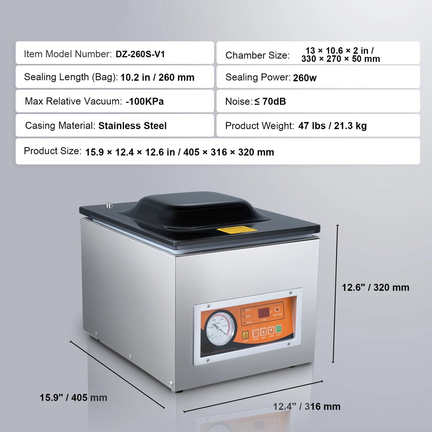 Vacumeermachine - Vacuümverpakkingsmachine - Vacuümmachines - Kamermodel Vacuümsealer - met 260W Vermogen en 26 cm Seallengte - Commerciële - Foodsaver - Seal Apparaat - voor Nat Voedsel en Vlees - QUORE
