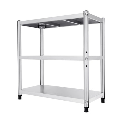 RVS Werktafel - 3-Laags Roestvrijstalen Keukenrek voor Horeca &amp; Catering (80x40 cm) - Restaurants Rechthoekige Werktafel - Commerciële Catering Tafel - Keuken Planken - Plank Rek - Voorbereidingstafel - Zilver