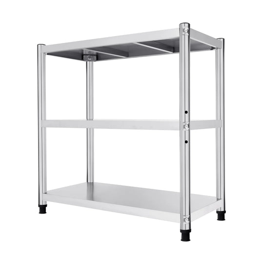 RVS Werktafel - 3-Laags Roestvrijstalen Keukenrek voor Horeca &amp; Catering (80x40 cm) - Restaurants Rechthoekige Werktafel - Commerciële Catering Tafel - Keuken Planken - Plank Rek - Voorbereidingstafel - Zilver
