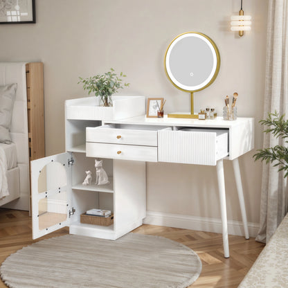 Make-Up Tafel – Kaptafel – Make-Up Bureau – Beauty Meubel – Driedubbele LED-Verlichting – Ruime Opbergruimte - Wit