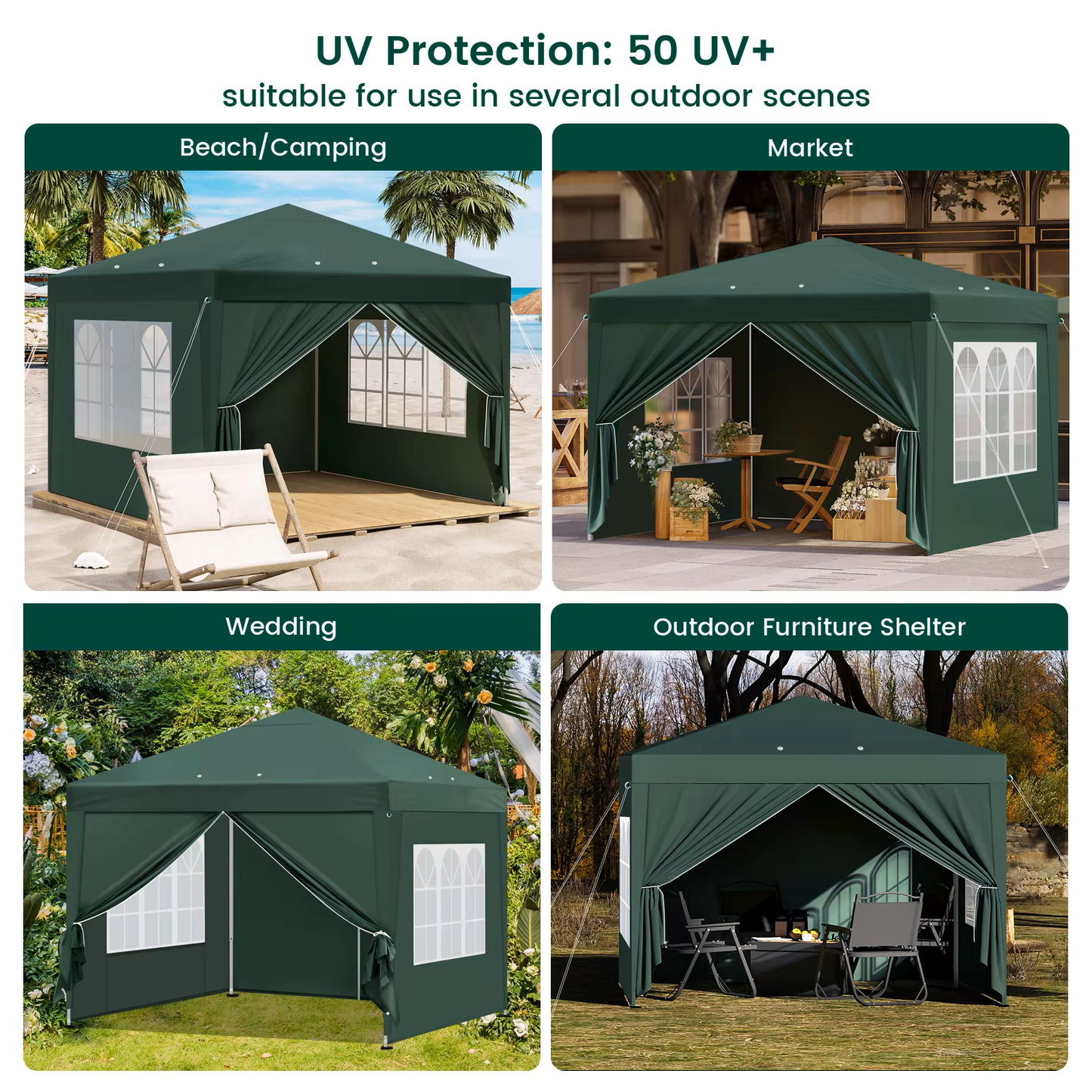 Paviljoen - Tuinpaviljoen - Partytent - Tuintent - Pop-up Kliksysteem - Stabiel - Vouwtent - met Zijwanden - voor 4-6 Personen - Opvouwbaar - Waterdicht - Winterbestendig - 50+UV-Bescherming - voor Tuin - Buiten - Achtertuin - 3 x 3 m - Groen
