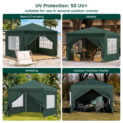 Paviljoen - Tuinpaviljoen - Partytent - Tuintent - Pop-up Kliksysteem - Stabiel - Vouwtent - met Zijwanden - voor 4-6 Personen - Opvouwbaar - Waterdicht - Winterbestendig - 50+UV-Bescherming - voor Tuin - Buiten - Achtertuin - 3 x 3 m - Groen