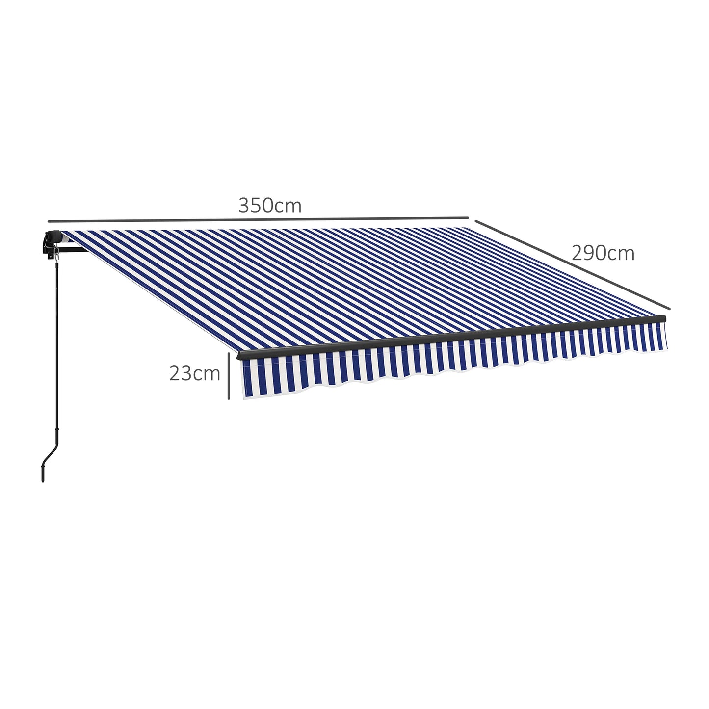 Uitschuifbare Zonwering - Luifel – Zonnescherm – Schaduwdoek – Buitenluifel – Handbediend – Polyester Doek – Aluminium Frame - Blauwe Strepen - QUORE