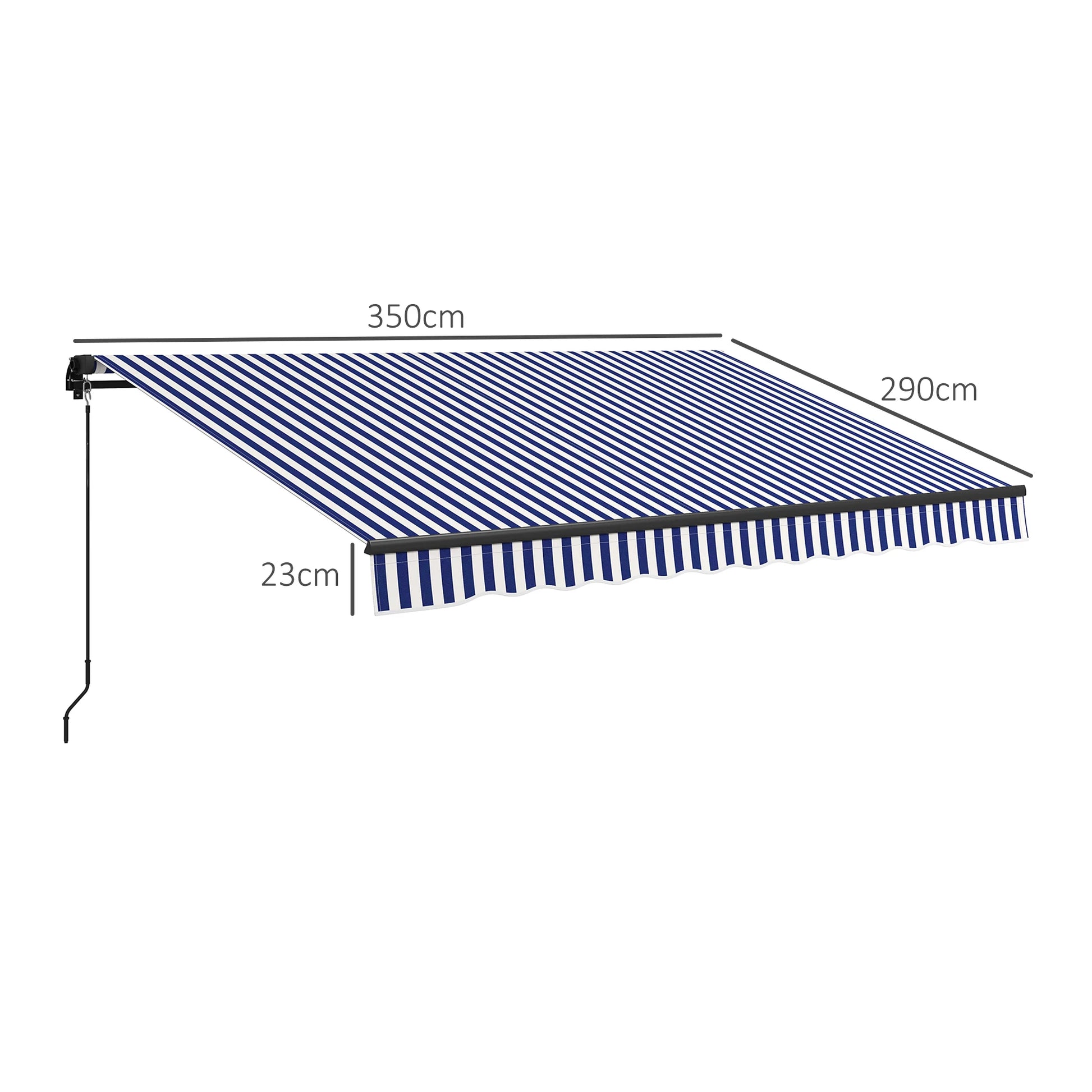 Uitschuifbare Zonwering - Luifel – Zonnescherm – Schaduwdoek – Buitenluifel – Handbediend – Polyester Doek – Aluminium Frame - Blauwe Strepen - QUORE