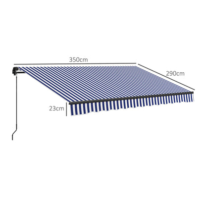 Uitschuifbare Zonwering - Luifel – Zonnescherm – Schaduwdoek – Buitenluifel – Handbediend – Polyester Doek – Aluminium Frame - Blauwe Strepen - QUORE