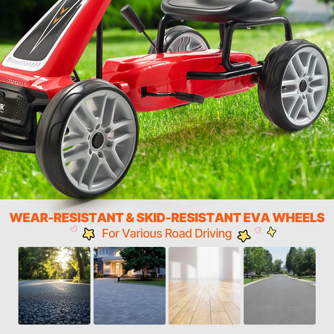 Go Kart voor Kinderen - vanaf 6 Jaar - Trapauto voor Jongens - als een Auto - 4 wielen Metaal + Kunststof -  Off-Road Pedaal Rijden Op Speelgoed - met Verstelbare Stoel - Buiten Raceauto - voor Kinderen - Jongens Geschenken - Rood