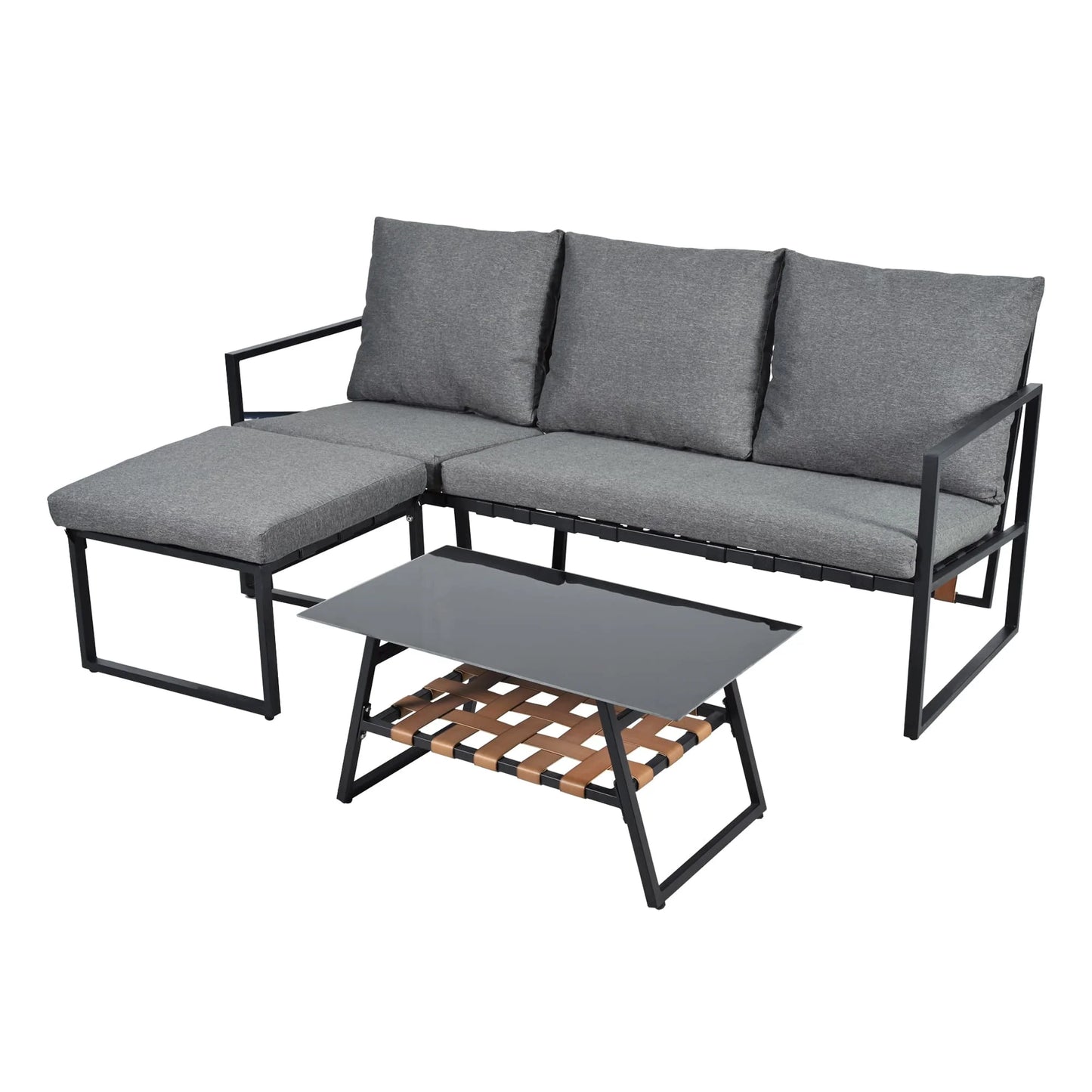 Loungeset Voor Buiten – Hoekbank – Loungesofa – Tuinmeubilair – Terrasmeubel – Gegalvaniseerd Staal – Weerbestendig – PU-Weefwerk