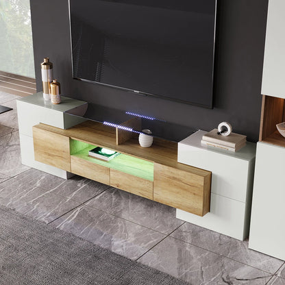 TV-kast – Tv-meubel – Lowboard – Tv-dressoir – Entertainmentmeubel – Hoogglans Wit – 200 cm Breed – Geïntegreerde LED-verlichting