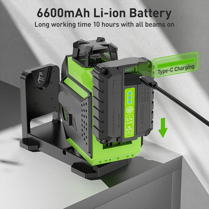 Laser Waterpas – Kruislijnlaser – Lijnlaser – Bouwlaser – Zelfnivellerend – 3x 360° Groene Lijnen – IP54 Waterdicht