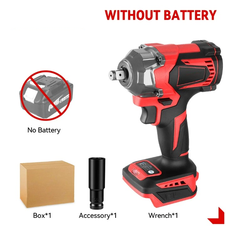 Elektrische Slagmoersleutel - Slagmoer - Koolborstelloze Motor - Slagtol - Slagsleutel - 1200Nm - Zonder Accu & Oplader - 1/2 Inch - 1200W - voor 18-21V Batterij - Rood/Zwart