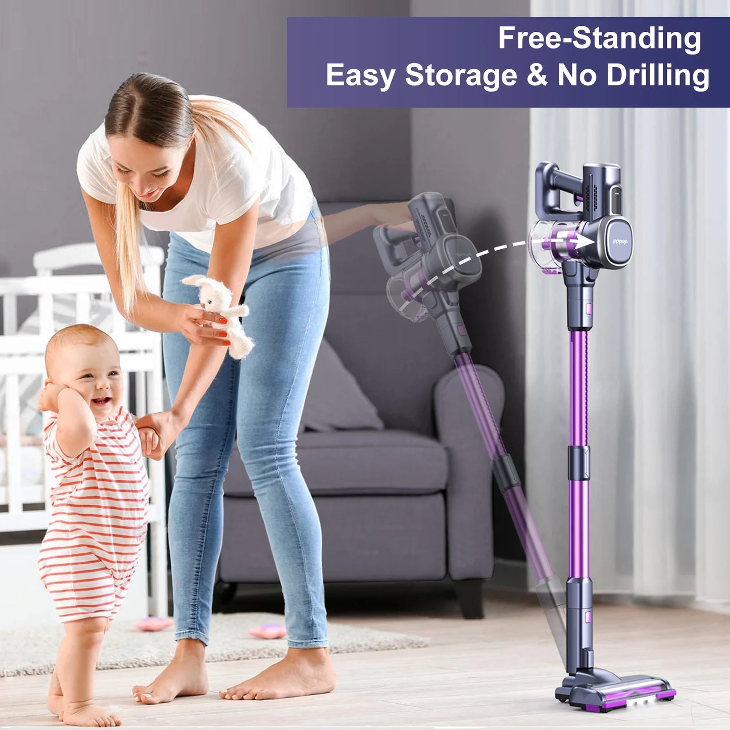 Steelstofzuiger - Draadloze - Vacuum Cleaner - Stofzuiger - LED Display - HEPA Filter - 6-in-1 – 25KPa - 235W - Voor Tapijt - Harde Vloeren - Huisdieren - QUORE