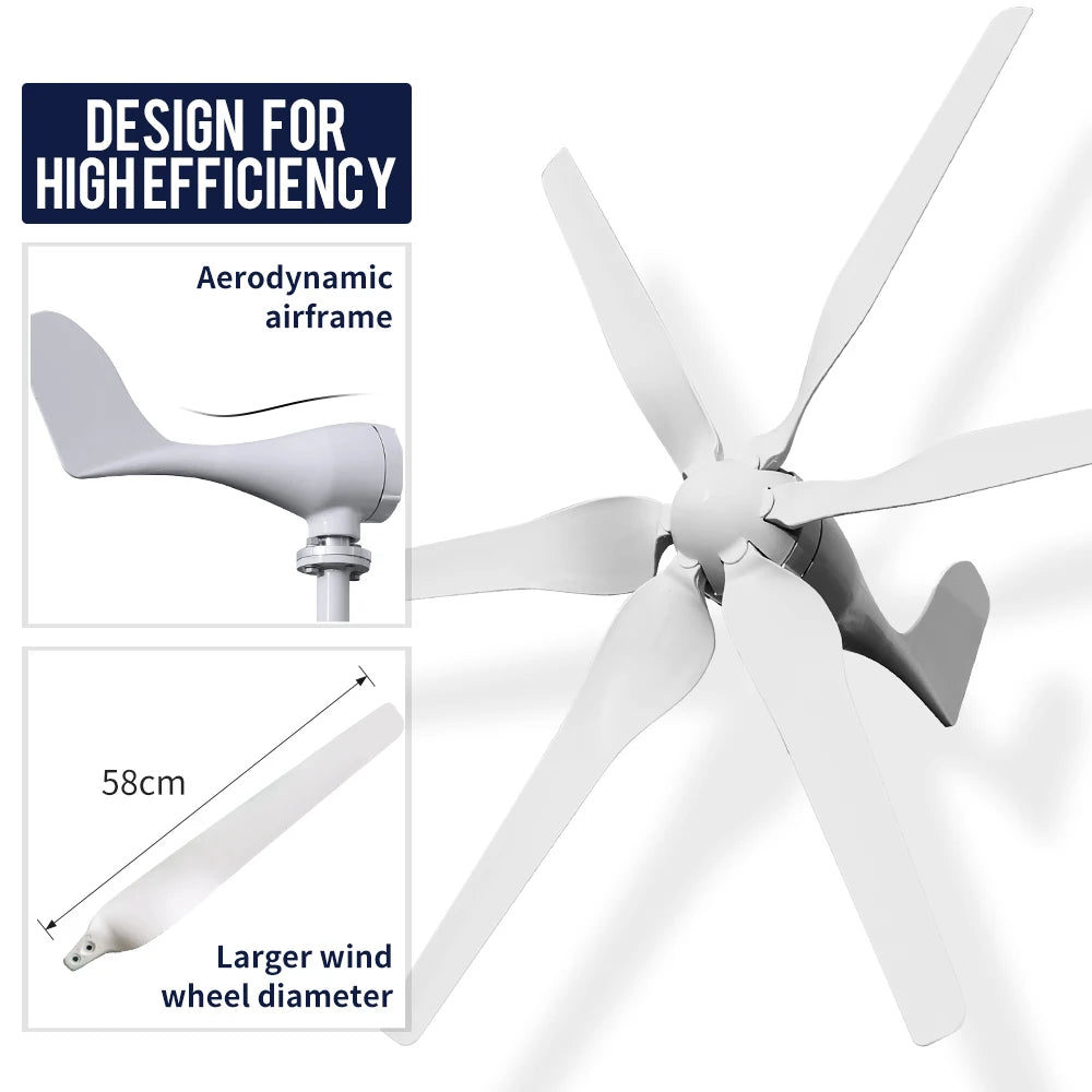 3000W High Efficiency Wind Turbine Off Grid System 12V 24V 48V Output Voltage 220V 230V Home Appliance Power Supply System