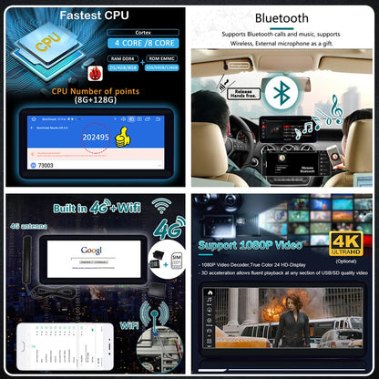 Multimedia Auto Radio – Navigatiesysteem – Draadloze CarPlay – Android Auto – Touchscreen – Android 14 OS – 10,25" / 12,3" HD Scherm – 4G LTE Connectiviteit - QUORE