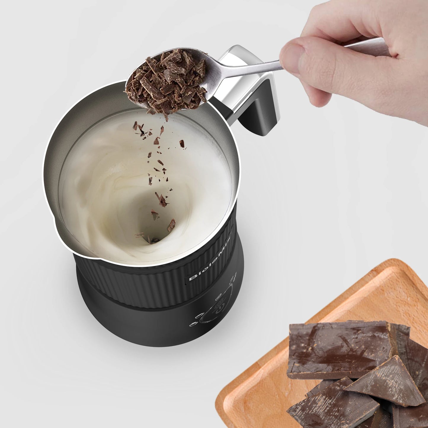 Elektrische Melkopschuimer - Afneembare - Handige Melkschuimer - Melkklopper - 5-in-1 - 350ml - Warm en Koud Opschuimen - Verwarmen - Cappuccino Maken - RVS - Vaatwasserbestendig