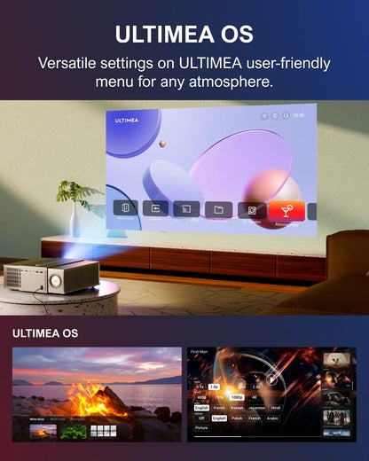 ULTIMEA Apollo P60 Full HD 1080P 5G WiFi Projector & 120″ E-ALR Projector Screen Bundle For 4K Home Theater, Outdoor Cinema