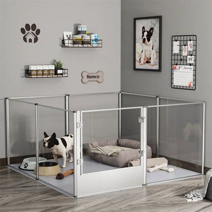 Honden Whelping Pen - Hondenkennel - Hondenren -  Duidelijke Acryl Honden - Whelping Pen Speelpen - voor Huisdieren - met Waterdichte Bodemmat - Veilige Speelruimte - Duidelijk Zicht - Heldere Acryl - 124x63x40cm - QUORE