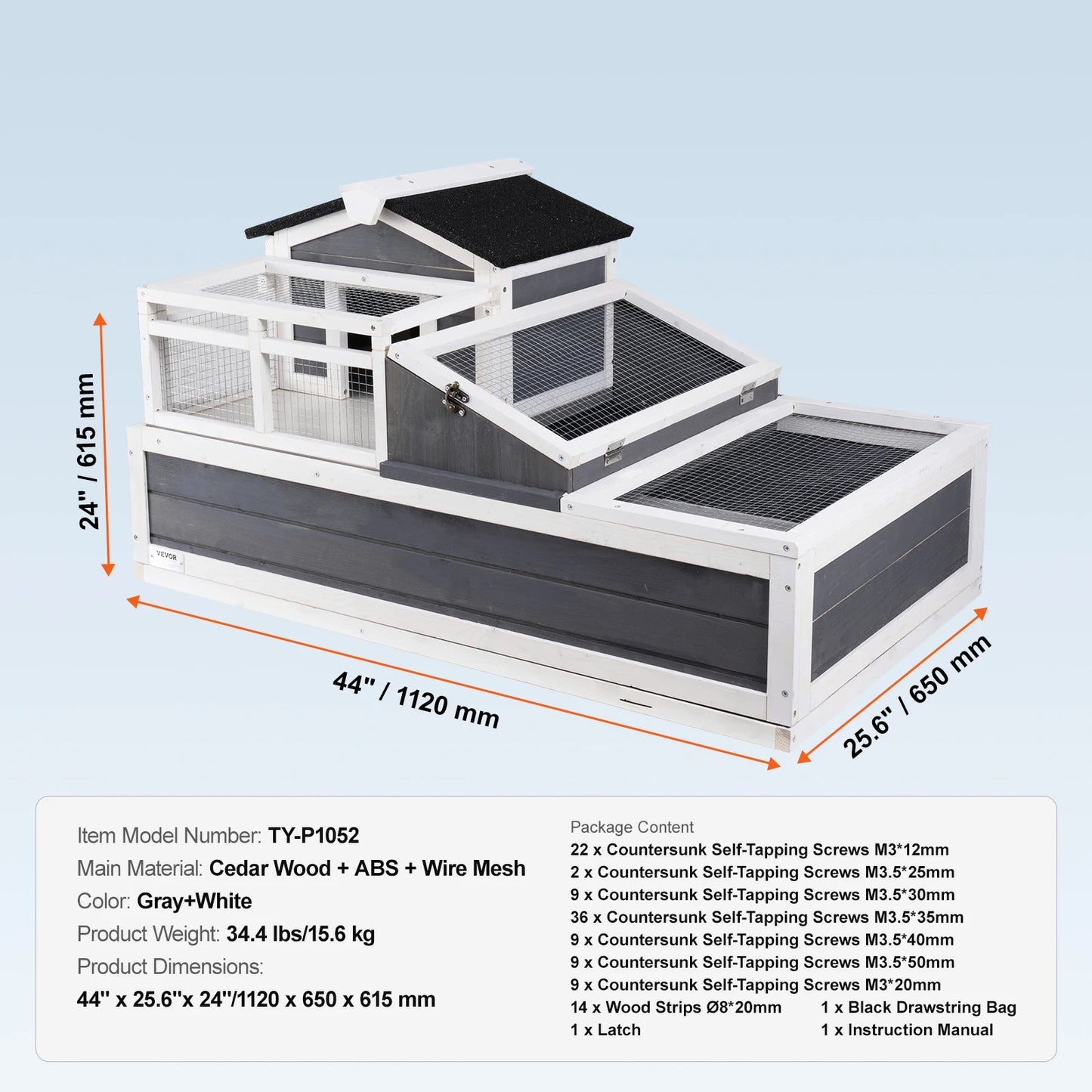 Houten - Verblijf - Schildpadden Verblijf - 3-Kamers - 112 x 65 x 61 cm - met Dak - Tortoise Habitat voor Binnen & Buiten – Groot Reptielenhok