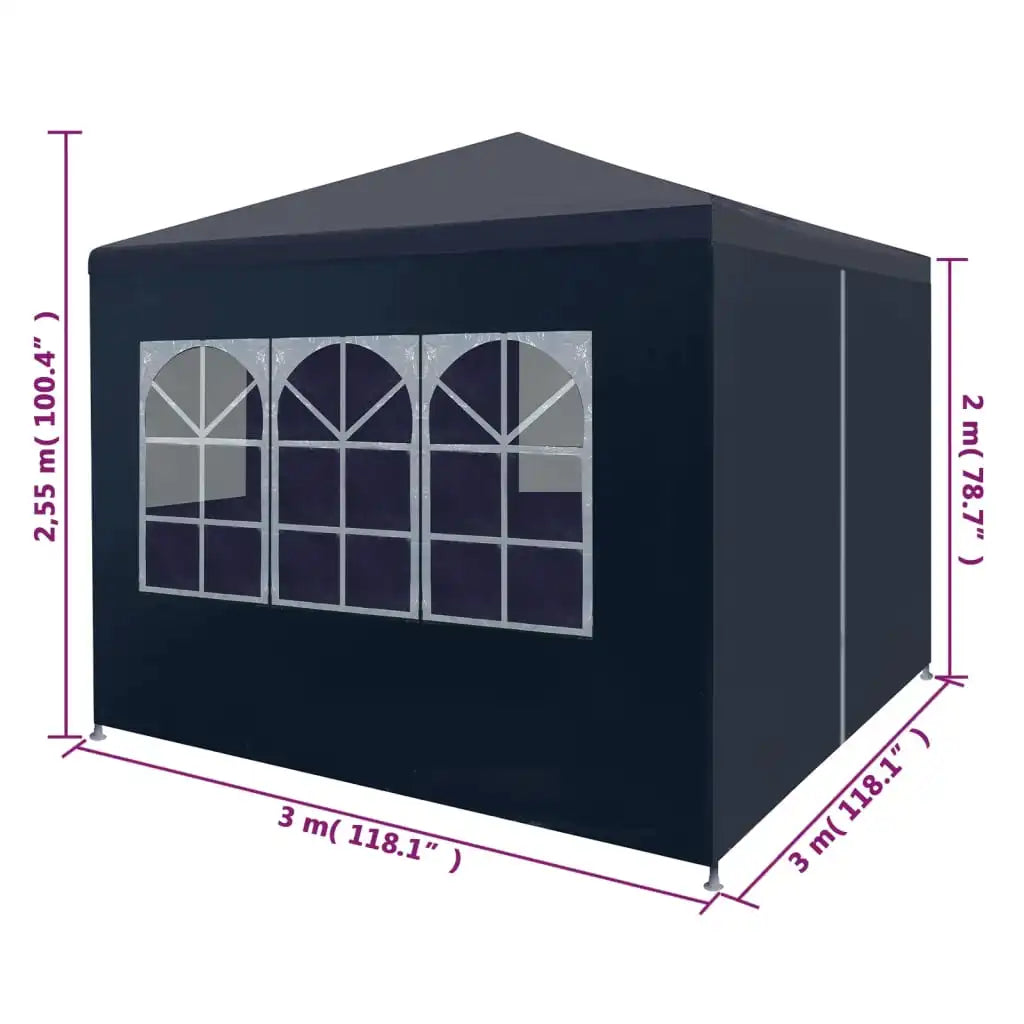 Tuinpaviljoen – Partytent – Tuintent –  Ontvangsttent – Marktkraamtent – Buitenoverkapping – Waterdicht PE – Roestvrij Stalen Frame - 3x3m - Blauw