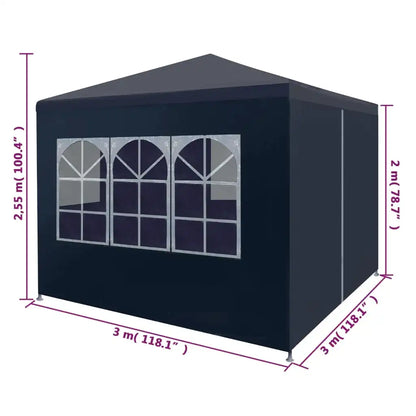 Tuinpaviljoen – Partytent – Tuintent –  Ontvangsttent – Marktkraamtent – Buitenoverkapping – Waterdicht PE – Roestvrij Stalen Frame - 3x3m - Blauw