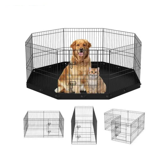 Dog Run - Dog Playpen - Puppy Run - Dog Crate - Foldable - Metal Dog Run - with Floor Cushion Cover - Puppy Outdoor Camping Yard Kennel - With Lid