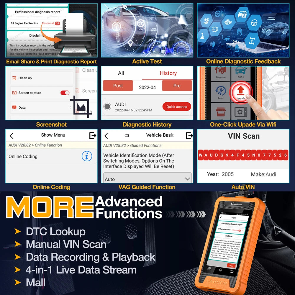 OBD Scanner - OBD2 - Auto Scanner - Auto uitlezen - Diagnose Apparatuur voor Auto's - Autoscanner - Autodiagnosetool - Actieve Test - Slimme Diagnose - ECU-Codering - 30+ Resetservices - OE-Niveau Diagnose - voor Audi