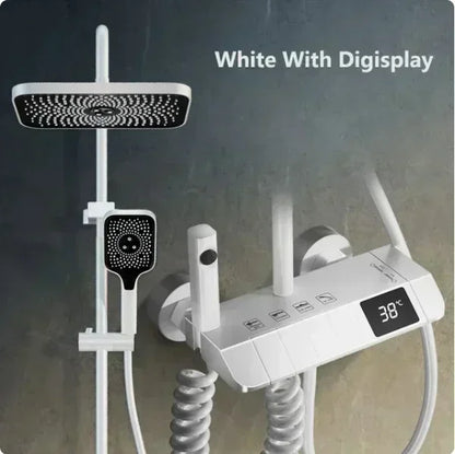 Bathroom Shower Faucet Set 4 Functions Digital Display Shower Thermostat Hot Cold Showers Mixer Pressure Discharge Copper Taps