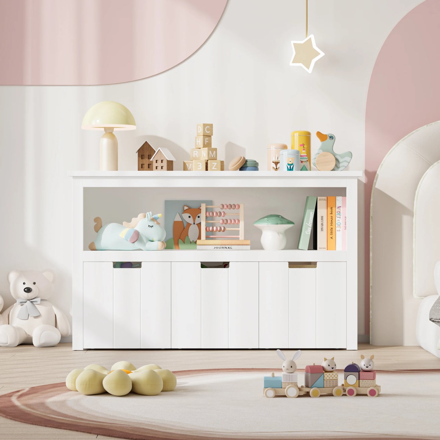 Speelgoedkast voor kinderen - commode met 3 laden - speelgoedorganizer voor kinderkamer en woonkamer - houten opbergkast (wit - 102 x 33 x 62 cm)