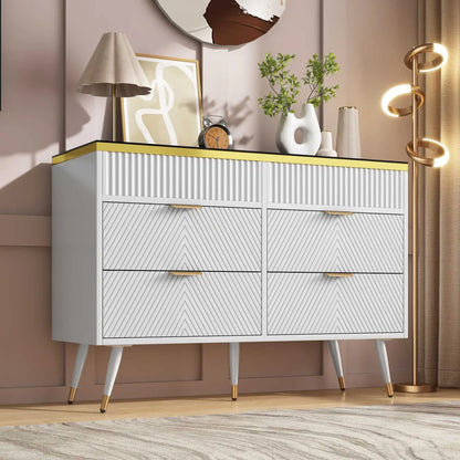 Kast Met 6 Laden – Opbergkast – Ladenkast – Meubelstuk – Modern Design – Amberkleurig Glasfront – Anti-Kantelmechanisme