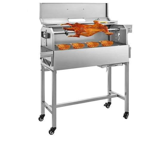 Electric BBQ Rotisserie Grill Kit - Grill Rotisserie Kit - 4RPM - Elektrische BBQ met Motor - RVS Automatische Grillset - Zeskantige Spitstang - Lamsvlees oven - BBQ heel Lamsvlees & Geit - Roestvrijstalen - Laadvermogen 132LBS - Type schot - Zilver