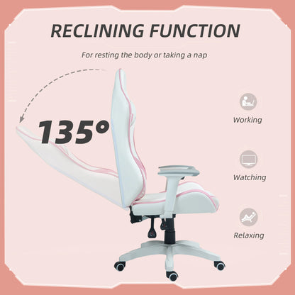 Gamingstoel – Bureaustoel – Computerstoel – Werkstoel – Ergonomisch Ontwerp – Verstelbare Armleuningen - 67 x 60 x 120-128 cm - Roze - QUORE