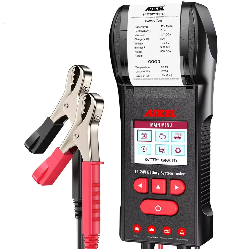 Batterijtester – Accutester – Accu Checker – Voltage Meter – Batterij Diagnosedoos – 12V En 24V – Ingebouwde Printer - QUORE