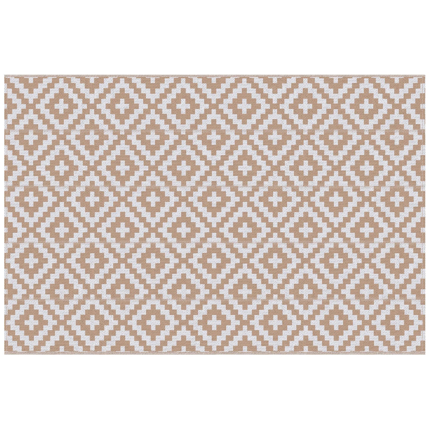 Buiten Vloerkleed - Buitentapijt - Opvouwbaar - UV-bestendig - Waterdicht - Tapijt  - Rhombus Geometric Pattern - voor Buiten - Balkon - Strand - Picknick -Terras - Polypropyleen - 182 x 274 cm - Koffie/Wit