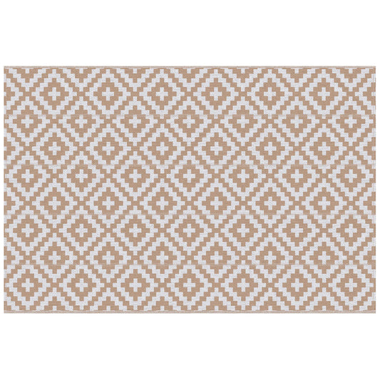 Buiten Vloerkleed - Buitentapijt - Opvouwbaar - UV-bestendig - Waterdicht - Tapijt  - Rhombus Geometric Pattern - voor Buiten - Balkon - Strand - Picknick -Terras - Polypropyleen - 182 x 274 cm - Koffie/Wit