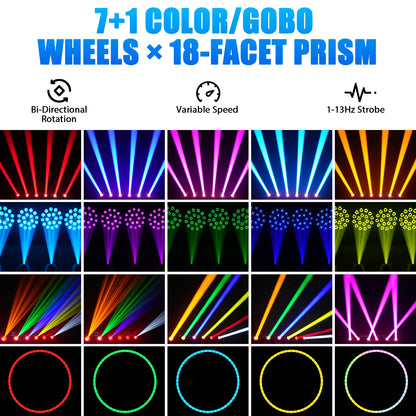 LED Moving Head Licht – Moving Head Lamp – DJ Licht – Podiumverlichting – RGB Effect Lamp – Set van 2 Zwart EU Plug – 150W Krachtige LED – 3° Smalle Beam Angle - QUORE