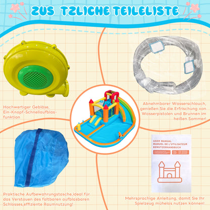 Opblaasbare Speeltuin – Springkussen – Trampoline – Glijbaan – Waterspeelplaats – Waterdicht Oxford-Weefsel – 450W Luchtpomp
