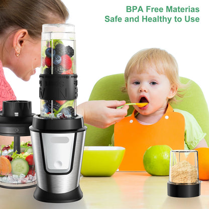 3-in-1 Multifunctionele Foodprocessor - Blender - Nutribullet - Smoothie Maker - Hakmolen - Droogmolen - 700W - QUORE