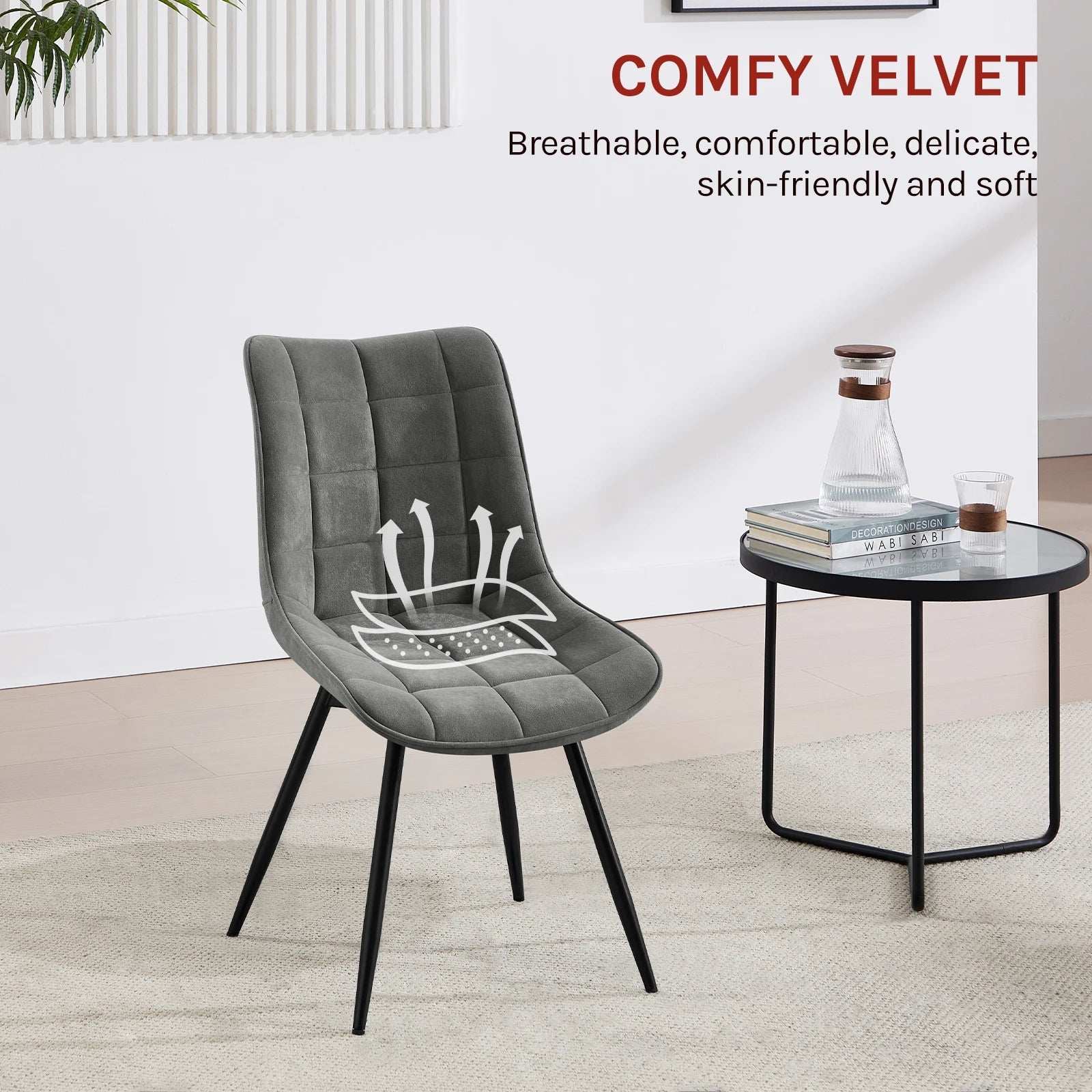 Velvet Eetkamerstoelen - Retstoel -  Stoelen - Kuipstoelen - Eetkamerstoel - Set van 4 - 360° Draaibaar – Ergonomisch & Gestoffeerd – Zwart - QUORE