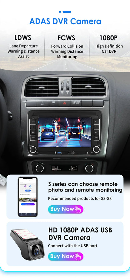Car Multimedia Player - For Volkswagen GOLF - 2 Din - 7Inch - MP5 with camera2 - Carplay Screen - 1GB16GB with Rear View Camera - Car Navigation System - Multimedia Car Radio - Android 12