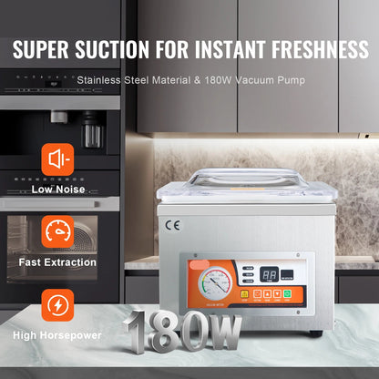 Vacumeermachine - Vacuümverpakkingsmachine - Vacuümmachines - Kamermodel Vacuümsealer - 260W - met 15,7" Seallengte - Commerciële - Foodsaver - Seal Apparaat - voor Nat Voedsel, Vlees en Marinades - QUORE