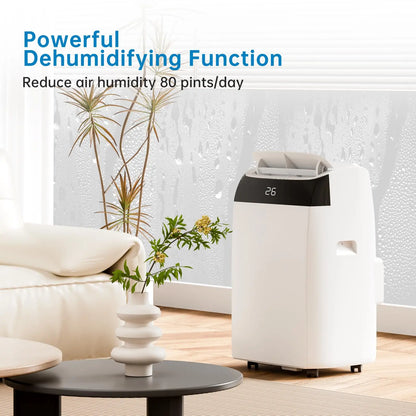 Draagbare Airconditioner – Mobiele Airco – Koelventilator – Ontvochtiger – 12.000 BTU – 50 m² – Stil Geluid - Witte Bovenkant - QUORE