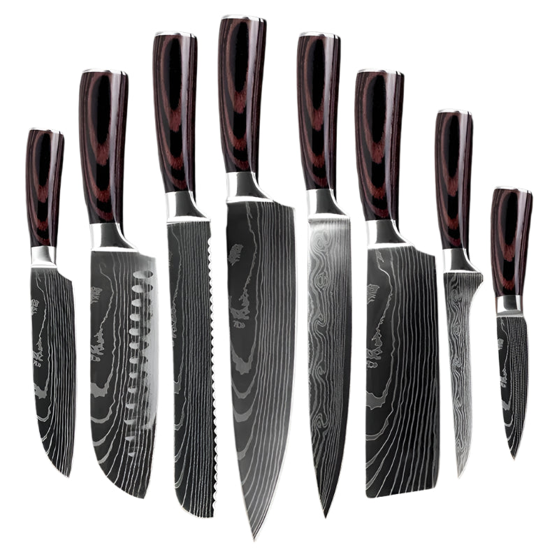 Kitchen Knives - Knife set - Chef Knife - Knives - Kitchen Knife - Chef's Knife for Kitchen - Damascus Santoku Knife Set - Japanese Sharp Chopping Knife Cutting Knife - 8-piece set