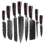 Keukenmessen - Knife set - Chef Knife - Knives - Kitchen Knife - Koksmes voor keuken - Damascus Santoku Messenset - Japans Scherp Hakmes Snijmes - 8-delige set